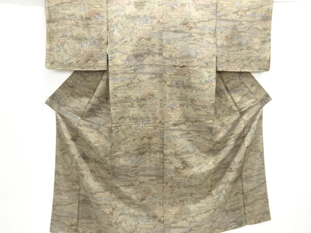 家屋風景模様手織り紬着物